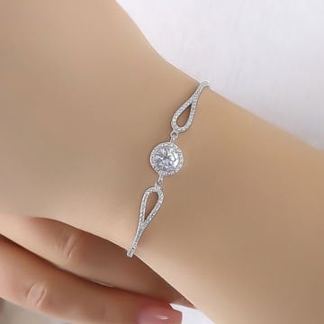 Yuvarlak Zirkon Taşlı Gümüş Bileklik