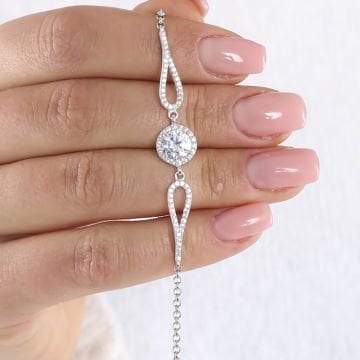 Yuvarlak Zirkon Taşlı Gümüş Bileklik