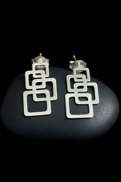 Kare Sarmal Model Gümüş Küpe