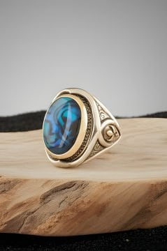 Okyanus Sedefi Taşlı Yeni Rumi Model Gümüş Yüzük