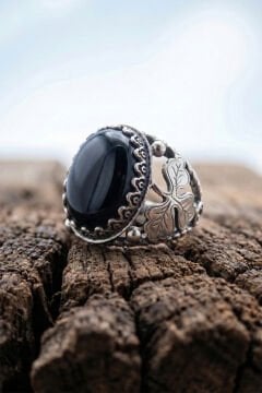 Oniks Taşlı Yonca Model El İşçiliği Erkek Gümüş Yüzük