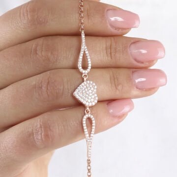 Zirkon Taşlı Kalp Model Gümüş Bileklik