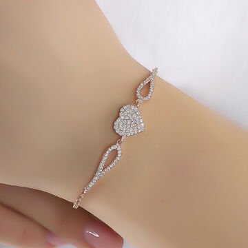 Zirkon Taşlı Kalp Model Gümüş Bileklik