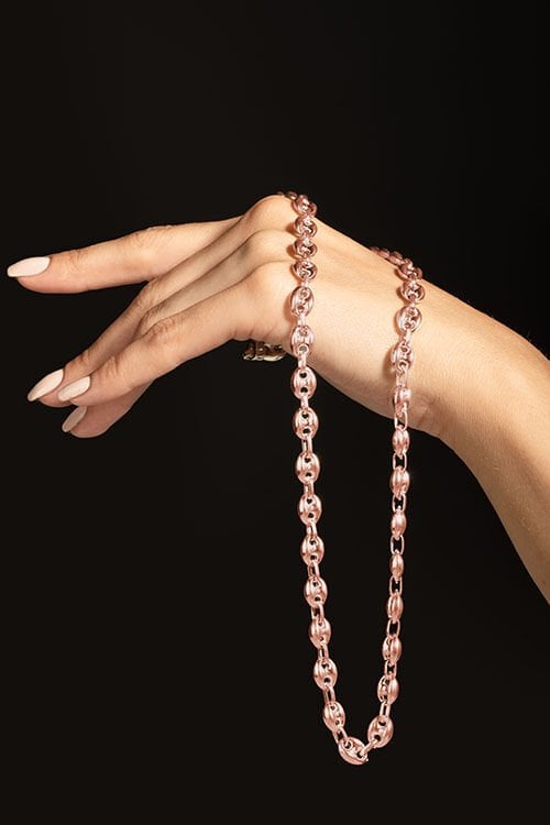 Gemici Düğümü 8,00 mm Genişlik Gümüş Unisex Zincir Kolye 55 Cm - Rose Rengi