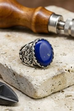 Hünkar  Model El İşi Lapis Lazuli Taşlı Gümüş Yüzük