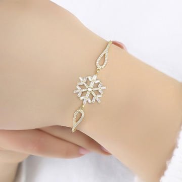 Zirkon Taşlı Kar Tanesi Model Gümüş Bileklik