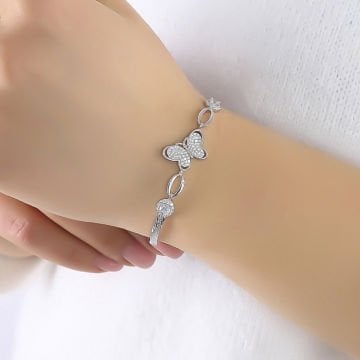 Zirkon Taşlı Kelebek Model Gümüş Bileklik