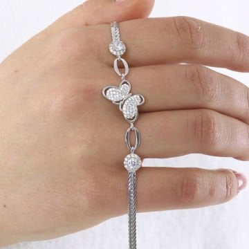 Zirkon Taşlı Kelebek Model Gümüş Bileklik
