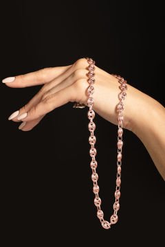 Gemici Düğümü 8,00 mm Genişlik Gümüş Unisex Zincir Kolye 60 Cm - Rose Rengi