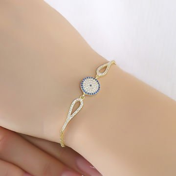 Zirkon Taşlı Nazar Boncuğu Model Gümüş Bileklik