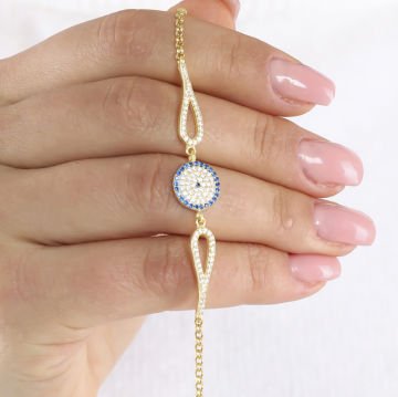 Zirkon Taşlı Nazar Boncuğu Model Gümüş Bileklik