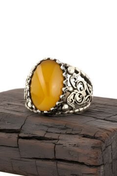 Sarı Akik Taşlı El İşi Gümüş Yüzük