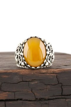 Sarı Akik Taşlı El İşi Gümüş Yüzük