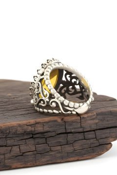 Sarı Akik Taşlı El İşi Gümüş Yüzük