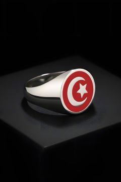 Ay Yıldızlı Kırmızı Mineli Gümüş Yüzük