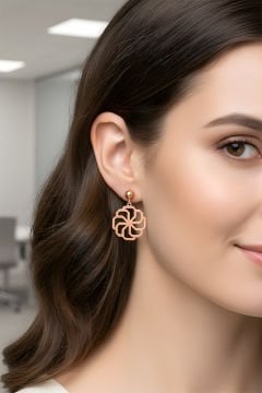 Rüzgar Gülü Model Gümüş Küpe Rose Rengi