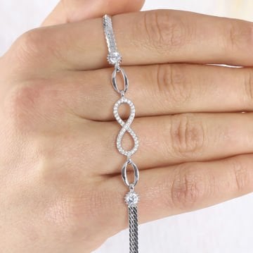 Zirkon Taşlı Sonsuzluk Model Gümüş Bileklik