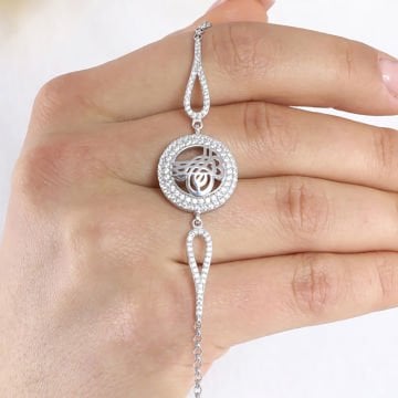 Zirkon Taşlı Tuğra Desenli Gümüş Bileklik