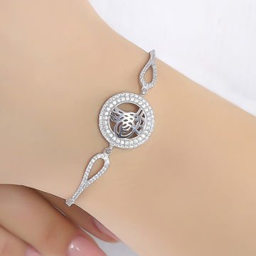 Zirkon Taşlı Tuğra Desenli Gümüş Bileklik