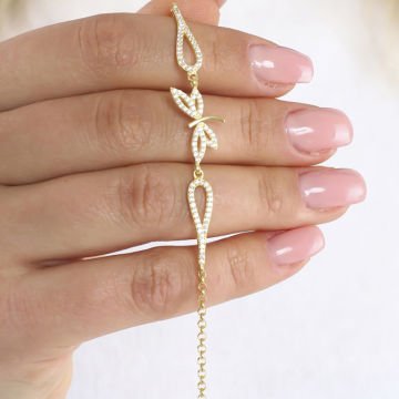 Zirkon Taşlı Yusufçuk Desenli Gümüş Bileklik