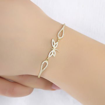 Zirkon Taşlı Yusufçuk Desenli Gümüş Bileklik