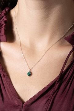 Malahit Taşlı Minimal Gümüş Kadın Kolye