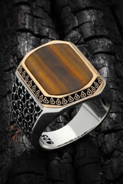Sarmaşık Model Kaplangözü Taşlı Gümüş Erkek Yüzük