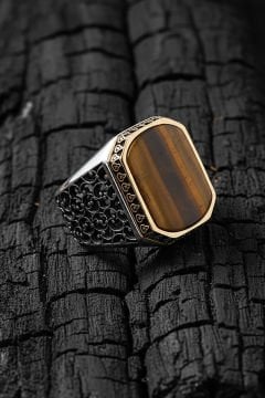 Sarmaşık Model Kaplangözü Taşlı Gümüş Erkek Yüzük