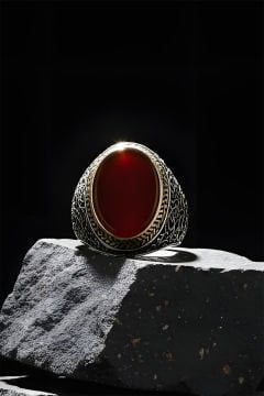 Akik Taşlı Sarmaşık Model Gümüş Yüzük