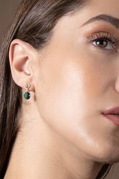 Malahit Taşlı Minimal Gümüş Kadın Küpe