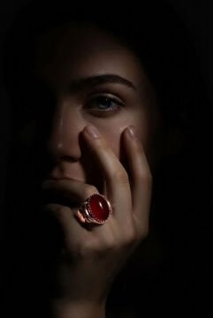 Kurdele Model Akik Taşlı El İşi Gümüş Yüzük 14 - Rose Rengi