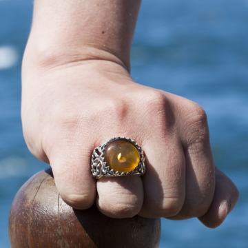 Damla Kehribar El İşi Gümüş Yüzük