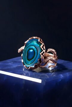Ağaç Model Okyanus Sedefi Taşlı El İşi Yüzük 17 - Rose Rengi