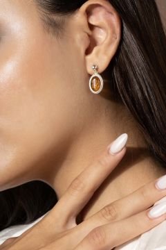 Damla Kehribar Taşlı Minimal Gümüş Küpe