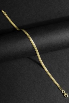 Yassı Yılan Model Gümüş 3,15 mm Genişlik Bileklik 16 Cm - Altın Rengi