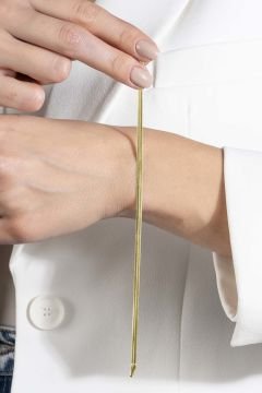 Yassı Yılan Model Gümüş 3,15 mm Genişlik Bileklik 16 Cm - Altın Rengi