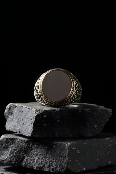 Oniks Taşlı Sarmaşık Model Gümüş Yüzük