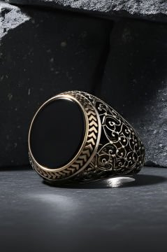 Oniks Taşlı Sarmaşık Model Gümüş Yüzük