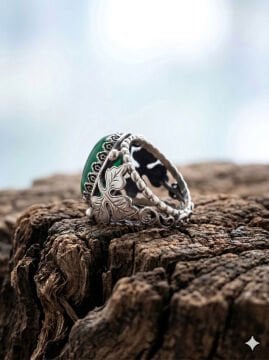 Yeşil Akik Taşlı Yonca Model El İşçiliği Erkek Gümüş Yüzük