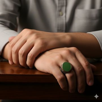 Yeşil Akik Taşlı Sarmaşık Model Gümüş Yüzük