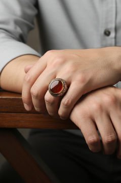 Akik Taşlı Alemdar Model Gümüş Yüzük