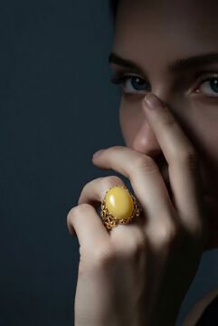Rumi Model Sarı Akik Taşlı El İşi Gümüş Yüzük 17 - Altın Rengi
