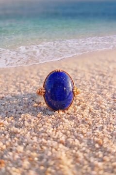 İstiridye Desenli Lapis Lazuli Taşlı Gümüş Kadın Yüzük 18 - Rose Rengi