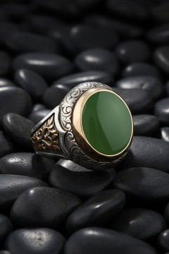 Yeşil Akik Taşlı Alemdar Model Gümüş Yüzük