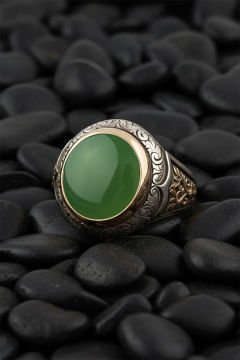 Yeşil Akik Taşlı Alemdar Model Gümüş Yüzük