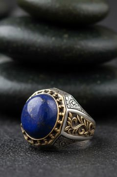 Lapis Taşlı Gravür Sarmaşık Model Gümüş Yüzük