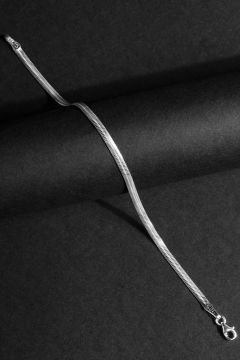 Yassı Yılan Model Gümüş 3,15 mm Genişlik Bileklik 20 Cm - Gümüş Rengi