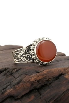 Akik Taşlı El İşi Gümüş Yüzük