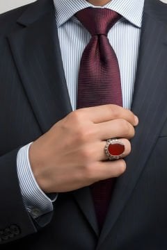 Akik Taşlı El İşi Gümüş Yüzük