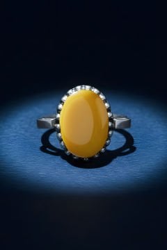 Sade Model Sarı Akik Taşlı El İşi Gümüş Yüzük